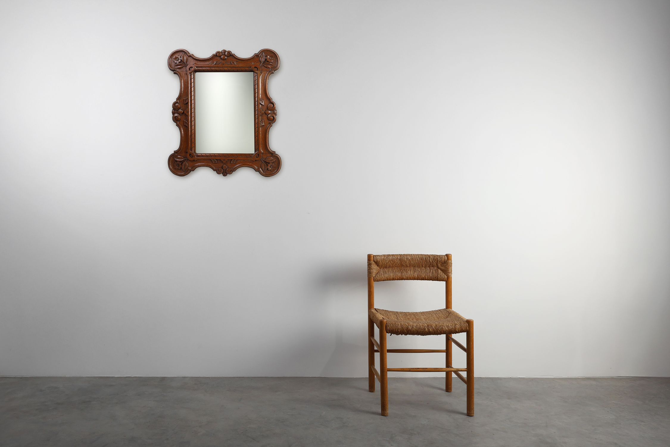 Baroque solid oak carved Wall Mirror, Belgium ca 1900thumbnail